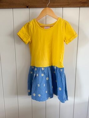 Hanna Andersson Yellow Top with Blue Daisy Skirt Dress